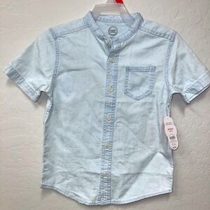 Wonder Nation Kids Blue Chambray Mandarin Collar Short Sleeve Shirt Size XS 4